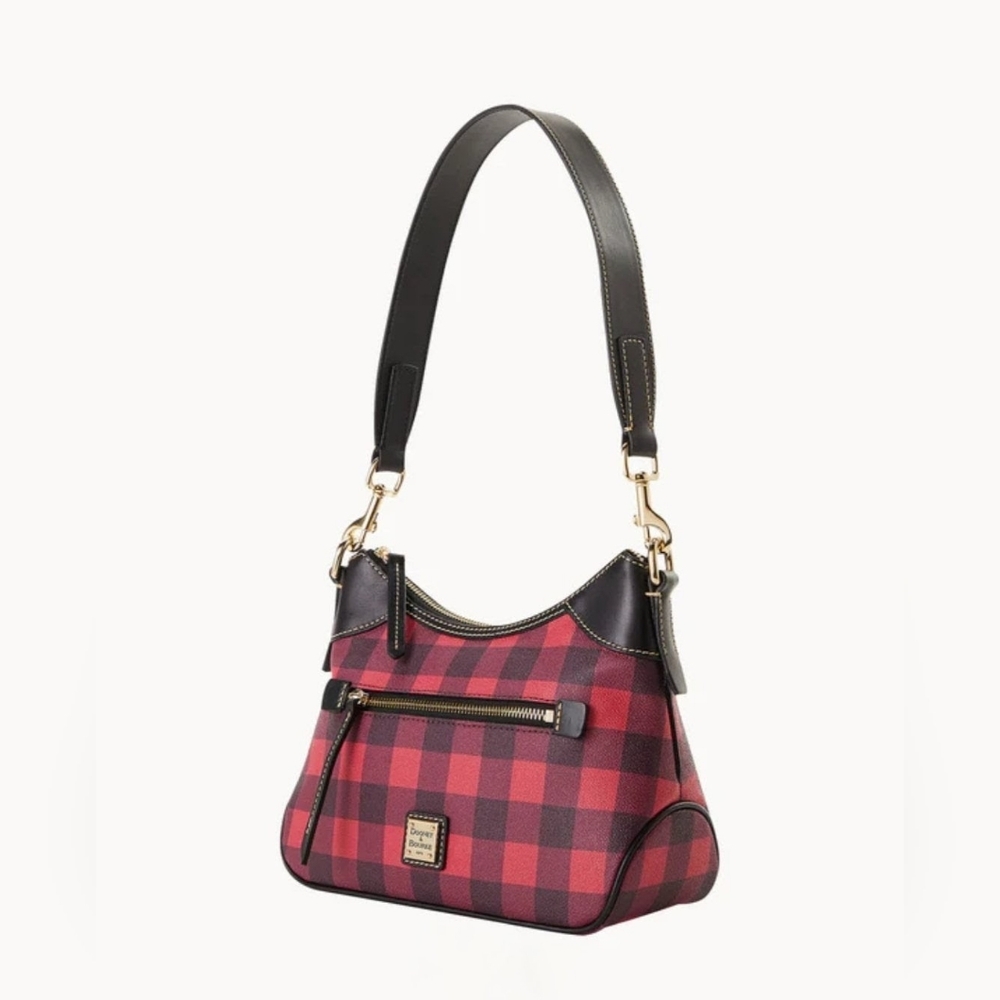 NWT! Dooney & Bourke Red and Black Tucker Buffalo Check Hobo